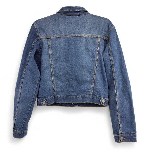 Classic Denim Cropped Distressed Medium-Wash Blue Jean Jacket Size M (No tags) - Picture 2 of 4